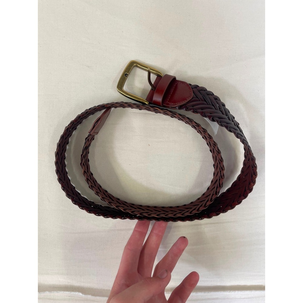 Amazon Essentials Women Burgundy Braided Leather Belt Brass Buckle